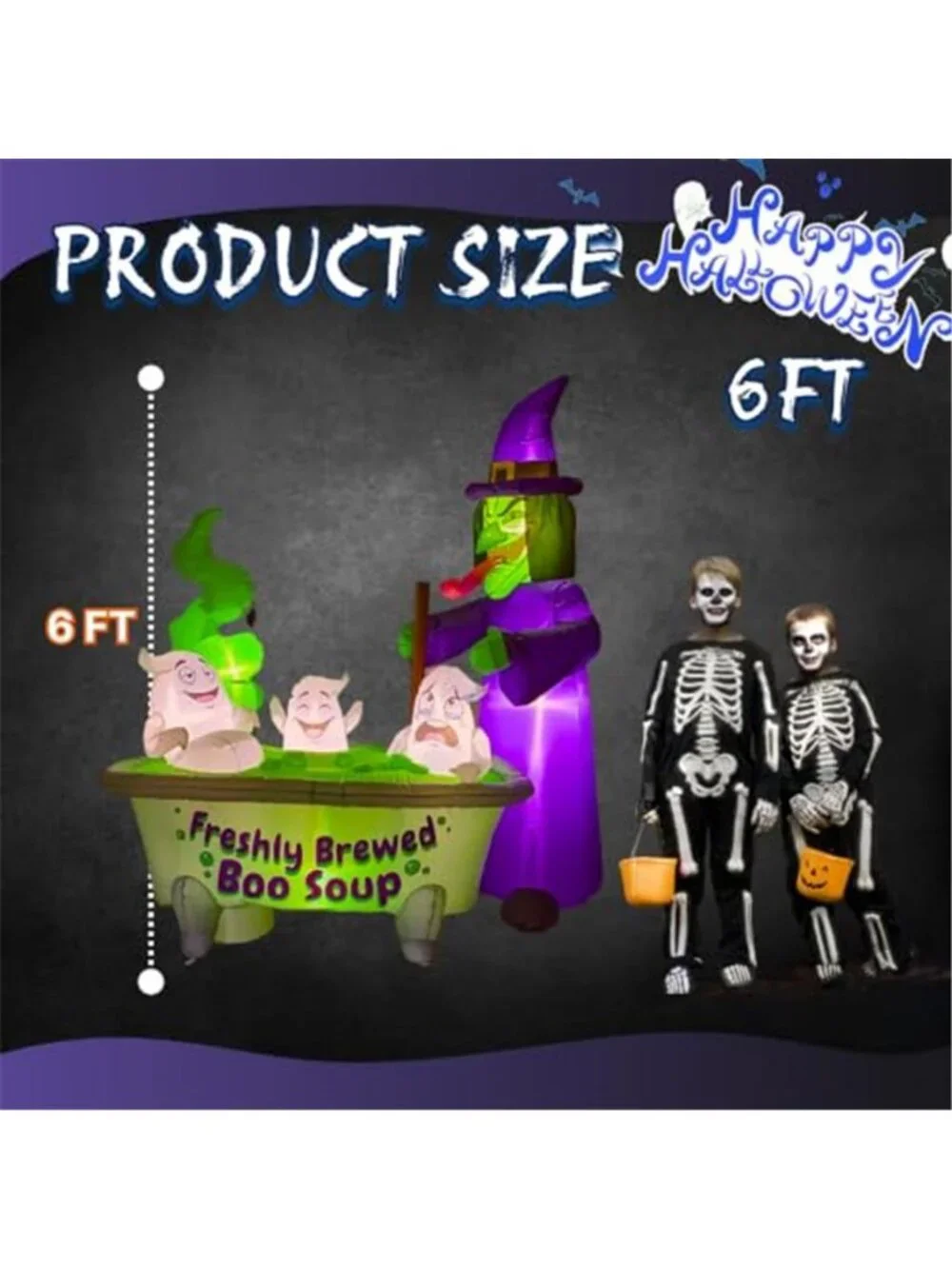 6FT Halloween Inflatable Witch Cauldron & 3 Ghosts